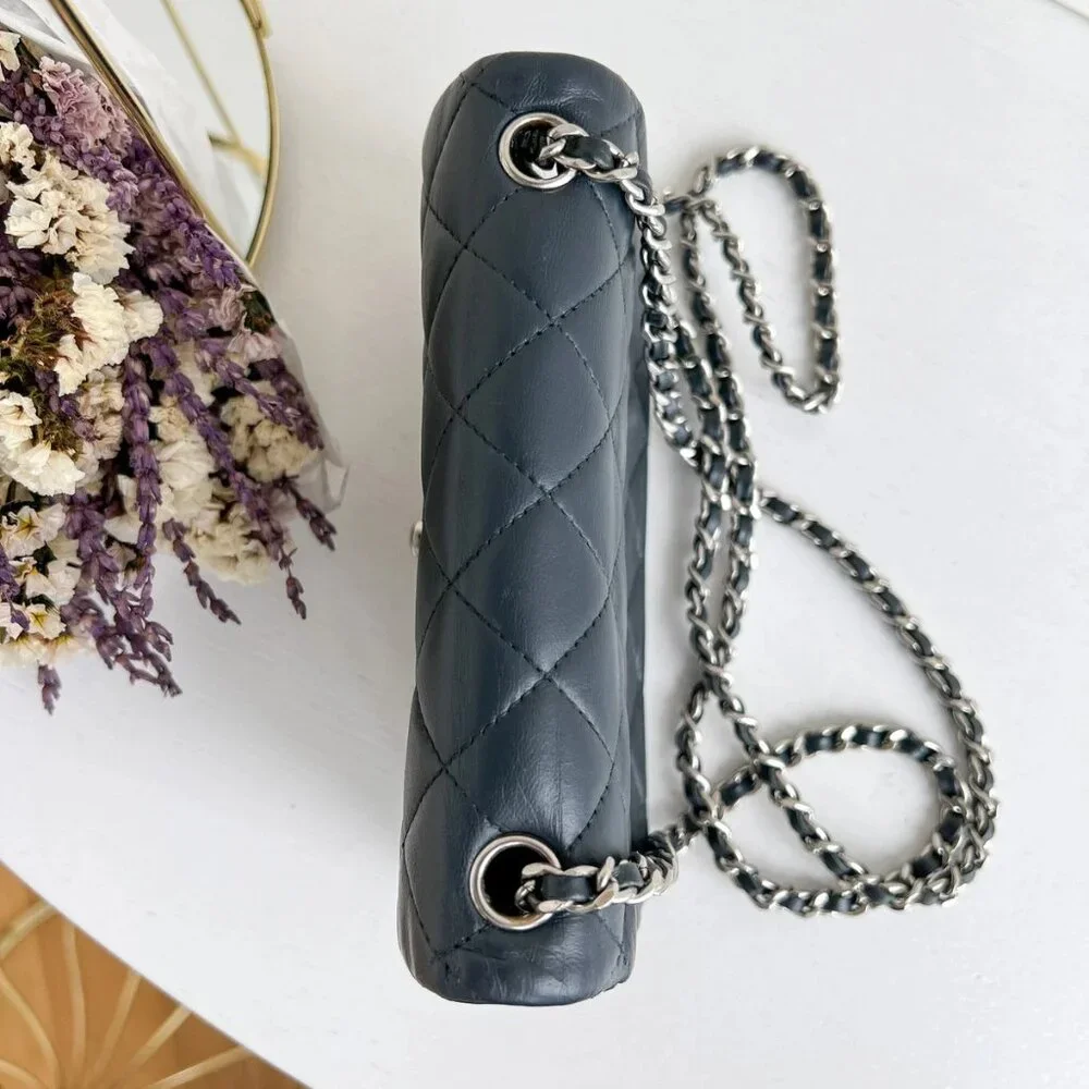 Authentic Chanel Dark Gray Lambskin Crossbody Bag Purse B0910 trdst2016-010526 - Picture 8 of 16